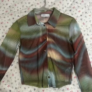 bershka print fitted mesh top